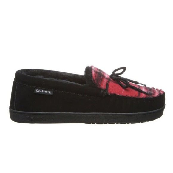 New BEARPAW Men Moc II Black Multi Red Plaid Slip On Slipper Shearling Lined 9 - Picture 5 of 10